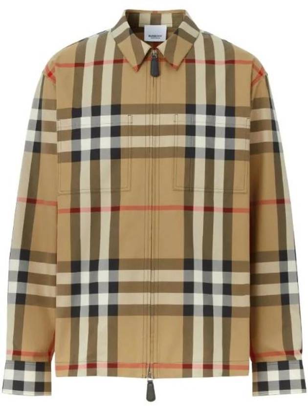 Exaggerate Check Cotton Oversized Long Sleeve Shirt Archive Beige - BURBERRY - BALAAN.