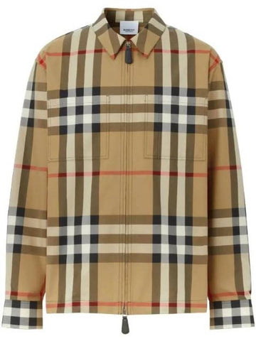 Check Cotton Oversized Long Sleeve Shirt Archive Beige - BURBERRY - BALAAN 1