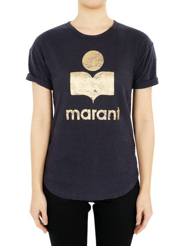 Women s Etoile Coldy Logo Short Sleeve Navy Gold TS0004FA A1N10E FNGO - ISABEL MARANT - BALAAN 1