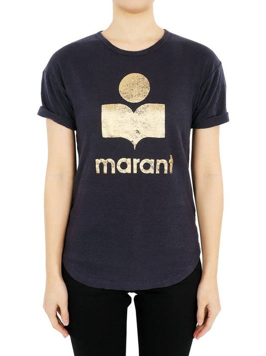 Women s Etoile Coldy Logo Short Sleeve Navy Gold TS0004FA A1N10E FNGO - ISABEL MARANT - BALAAN 1