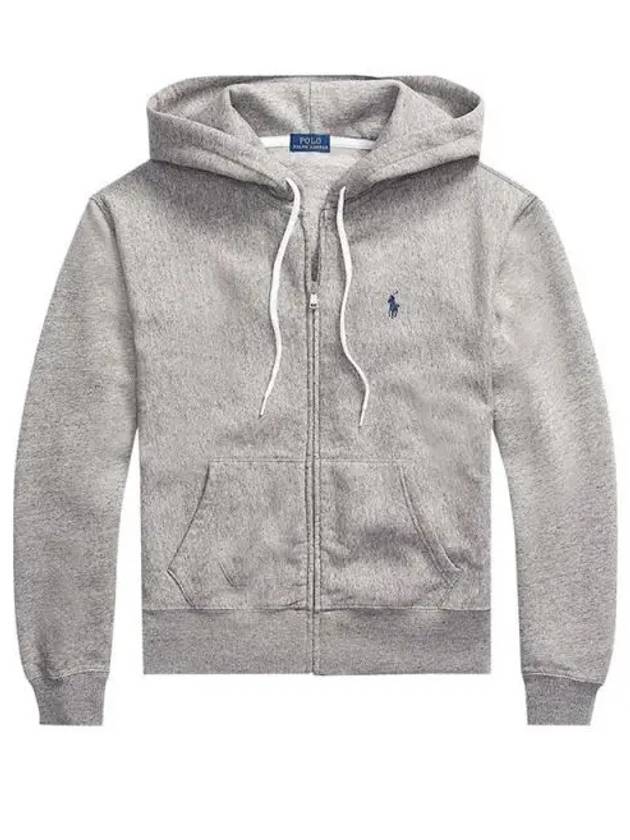 Embroidered Logo Zip Up Hoodie Grey - POLO RALPH LAUREN - BALAAN 2