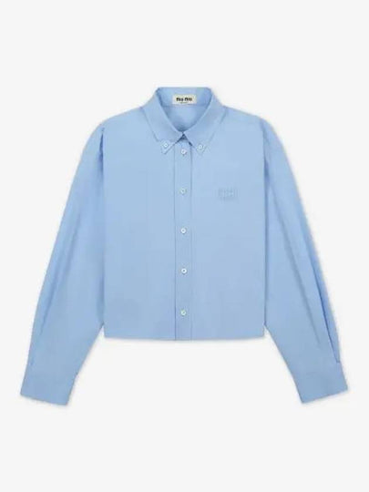 Embroidered Logo Poplin Long Sleeve Shirt Sky Blue - MIU MIU - BALAAN 2