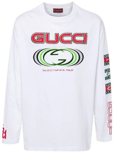 Printed Cotton Jersey Long Sleeve T Shirt White - GUCCI - BALAAN 1