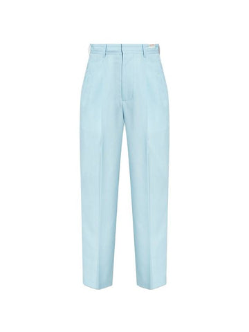 Women's Double Pleated Wool Straight Pants Light Blue - MARNI - BALAAN 1