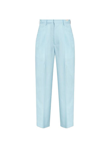 Women's Double Pleated Wool Straight Pants Light Blue - MARNI - BALAAN 1