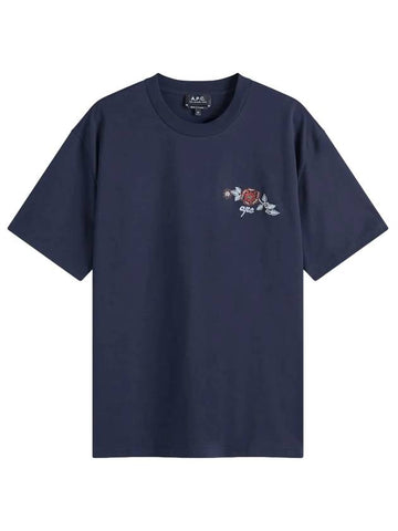 Oscar Floral Logo Short Sleeve T Shirt Navy - A.P.C. - BALAAN 1