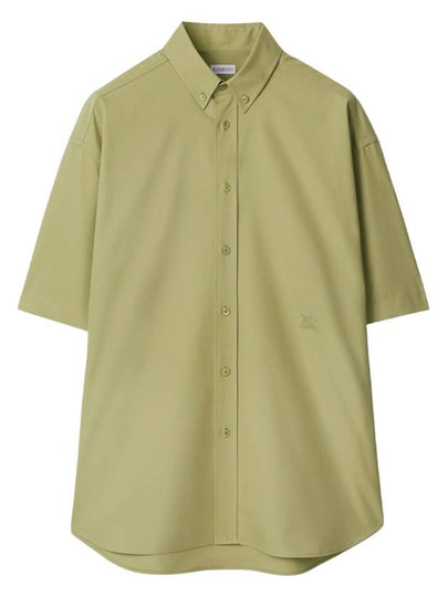 Cotton Oxford Short Sleeve Shirt Green - BURBERRY - BALAAN 2