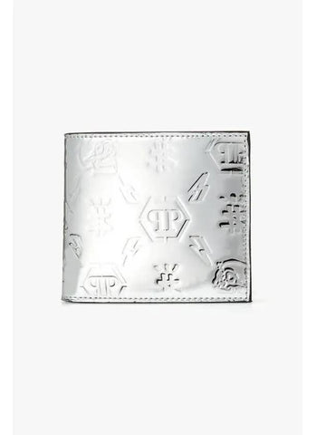 Men s Mirror Leather Monogram Fold Wallet Silver - PHILIPP PLEIN - BALAAN 1