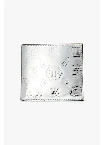 Men s Mirror Leather Monogram Fold Wallet Silver - PHILIPP PLEIN - BALAAN 1