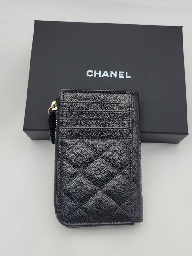 CC Logo Gold Hardware Caviar Zipper Card Wallet Black - CHANEL - BALAAN 9