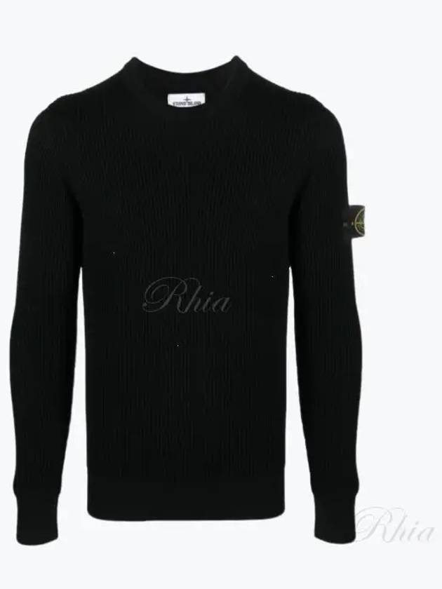 Crewneck Full Rib Wool Knit Top Black - STONE ISLAND - BALAAN 2