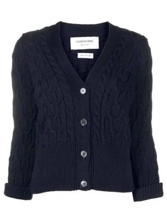 23FW FKC527A Criss Cross Cable Roll Sleeve Cardigan 1007650 - THOM BROWNE - BALAAN 1