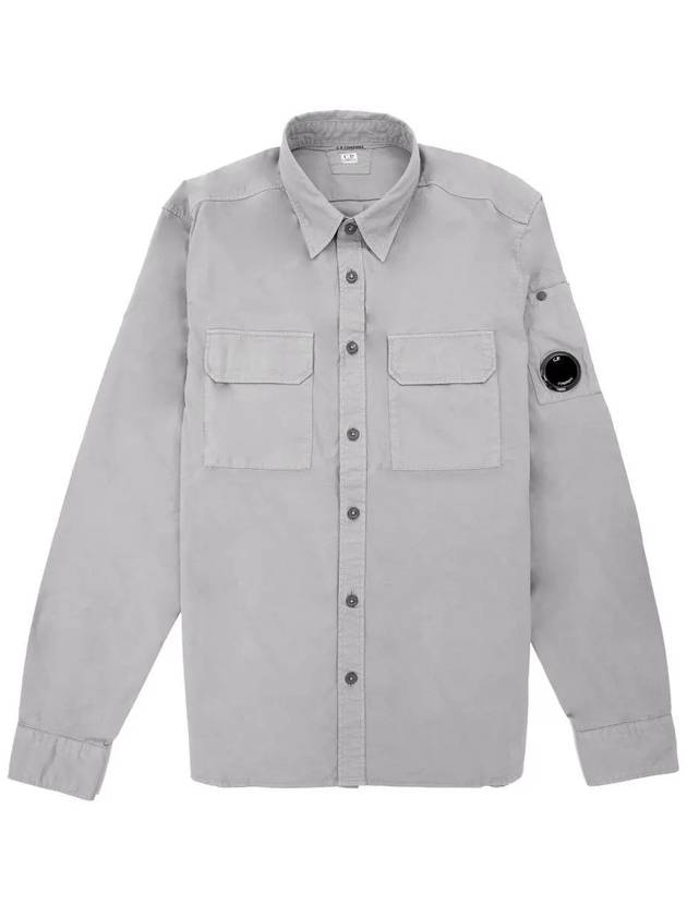 Men's Cavardine Wappen Button Long Sleeve Shirt Grey - CP COMPANY - BALAAN 3