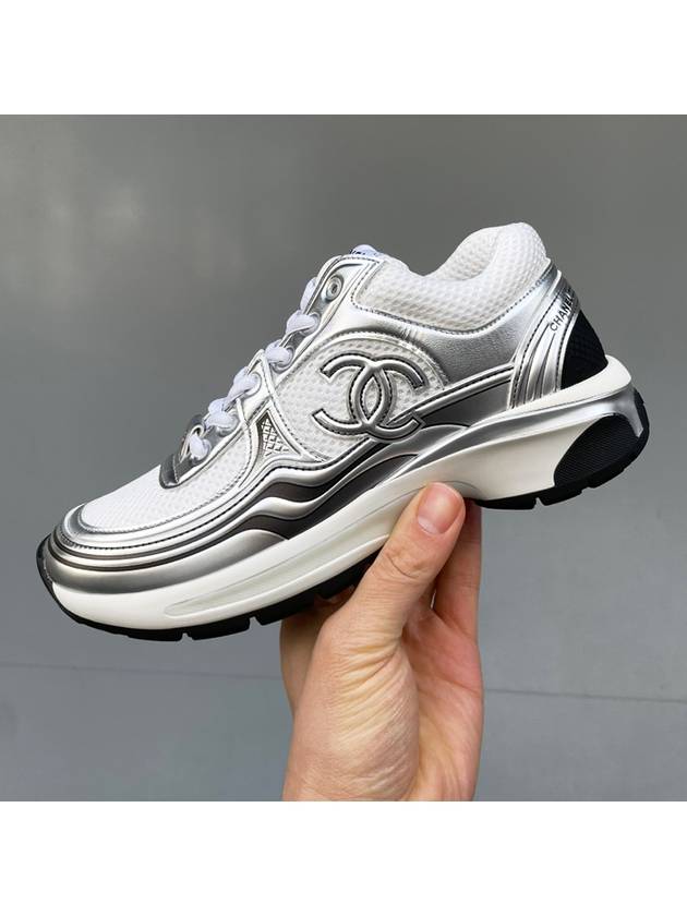 Fabric Laminated Low Top Sneakers Silver - CHANEL - BALAAN 4