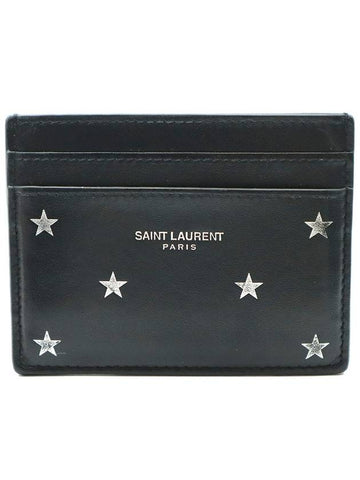 Saint Laurent 375946 Black Smooth Leather Star Logo Card Wallet - SAINT LAURENT - BALAAN 1