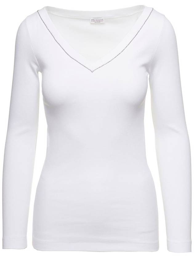 V-neck long sleeve t-shirt M0TC8BJ302 C159 BIANCO B0170374850 - BRUNELLO CUCINELLI - BALAAN 2