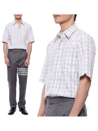 Plaid Check Poplin Short Sleeve Shirt Grey - THOM BROWNE - BALAAN 2