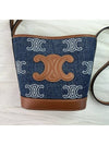 Women's Triomphe All Over Embroidered Calfskin Denim Mini Bucket Bag Tan Navy - CELINE - BALAAN 6