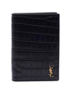 Monogram Crocodile Card Passport Wallet Black - SAINT LAURENT - BALAAN 4