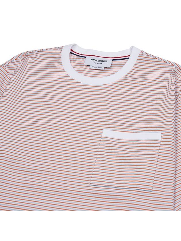 Striped Pocket Cotton Oversized Short Sleeve T-Shirt Orange - THOM BROWNE - BALAAN 4