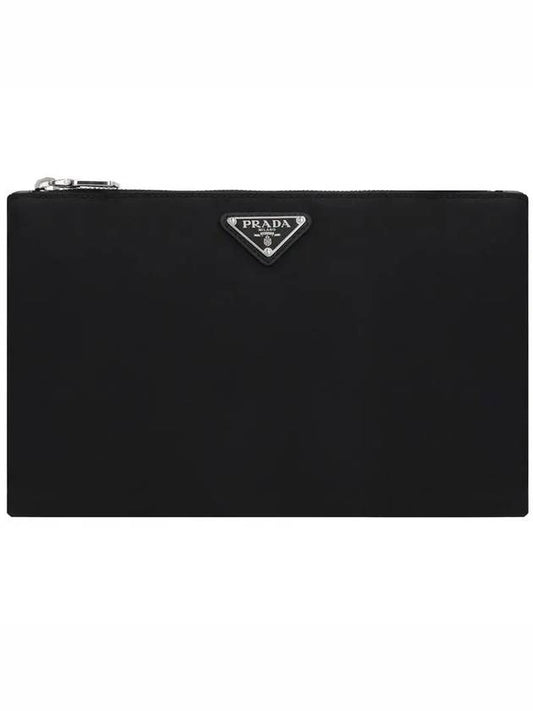 Re-Nylon and Saffiano Leather Clutch Bag Black - PRADA - BALAAN 2