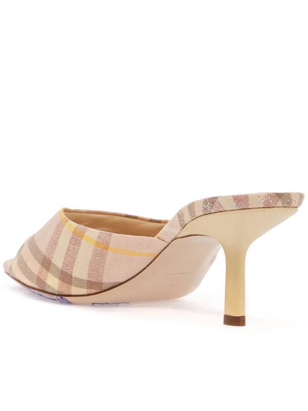 Mews Checked Linen Blend Low Kitten Heel Mule Teacup - BURBERRY - BALAAN 4