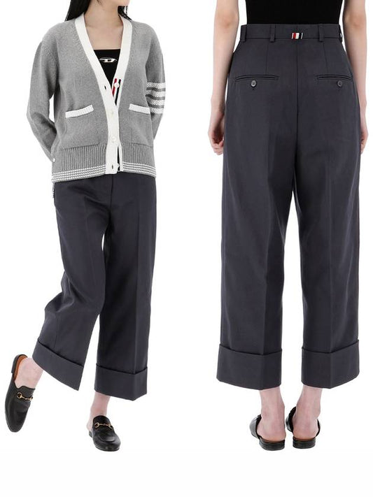 High Waist Cotton Canvas Straight Pants Dark Grey - THOM BROWNE - BALAAN 2