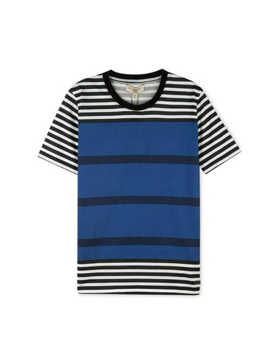 Men's Striped Short Sleeve T-Shirt Blue - BURBERRY - BALAAN 1