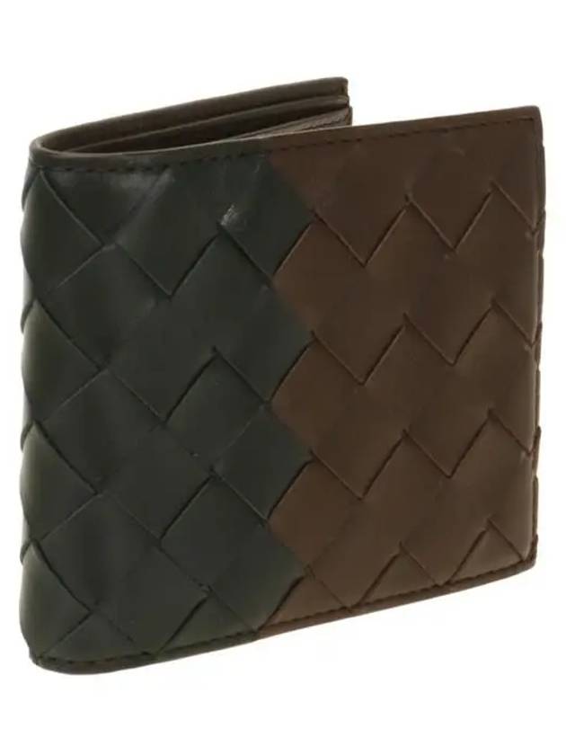 Intrecciato Leather Half Wallet Dark Green Brown - BOTTEGA VENETA - BALAAN 3