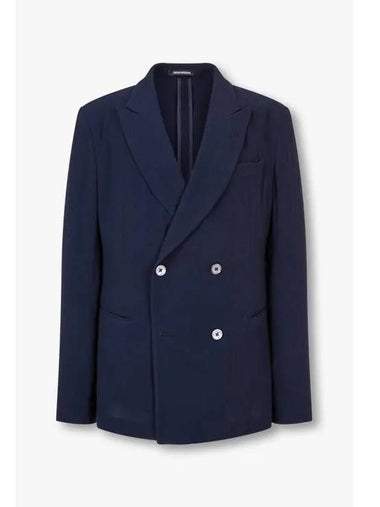 Men s Easy Wool Peaked Double Jacket Navy - EMPORIO ARMANI - BALAAN 1