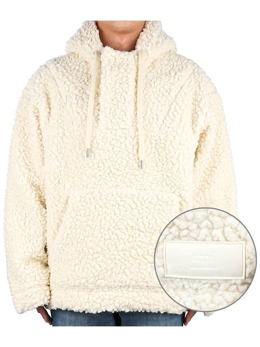 Drawstring Fleece Hoodie Ivory - AMI - BALAAN 2