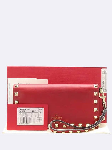 NW2P0447 Red color leather Rockstud strap long wallet - VALENTINO - BALAAN 1