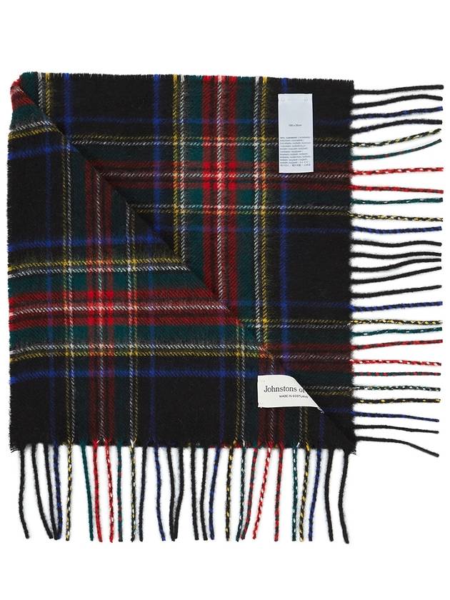 Iconic Tartan KU0324 BLACK STEWART Cashmere Muffler Scarf - JOHNSTONS OF ELGIN - BALAAN 3