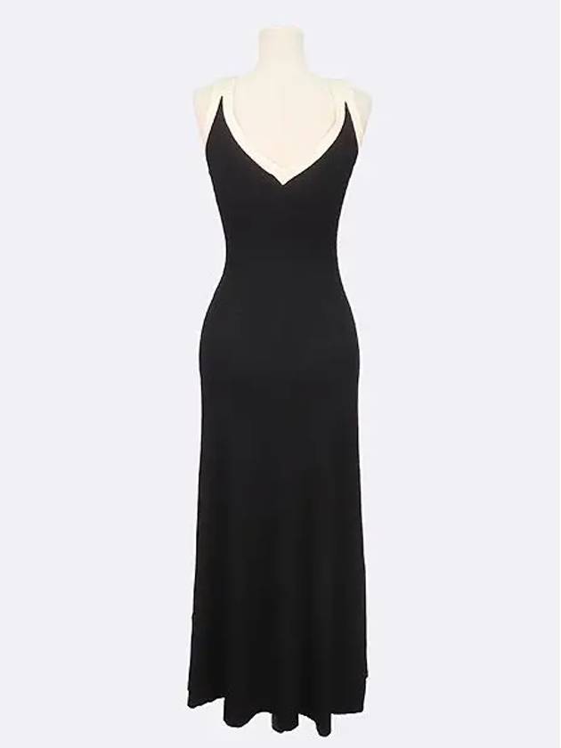 SFPRO00982 Black two tone color long rib tank top knit dress one piece size 36 - SANDRO - BALAAN 3