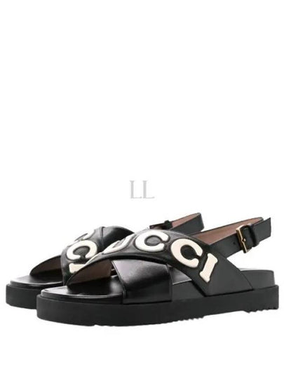 Women's Logo Leather Sandals Black - GUCCI - BALAAN 2