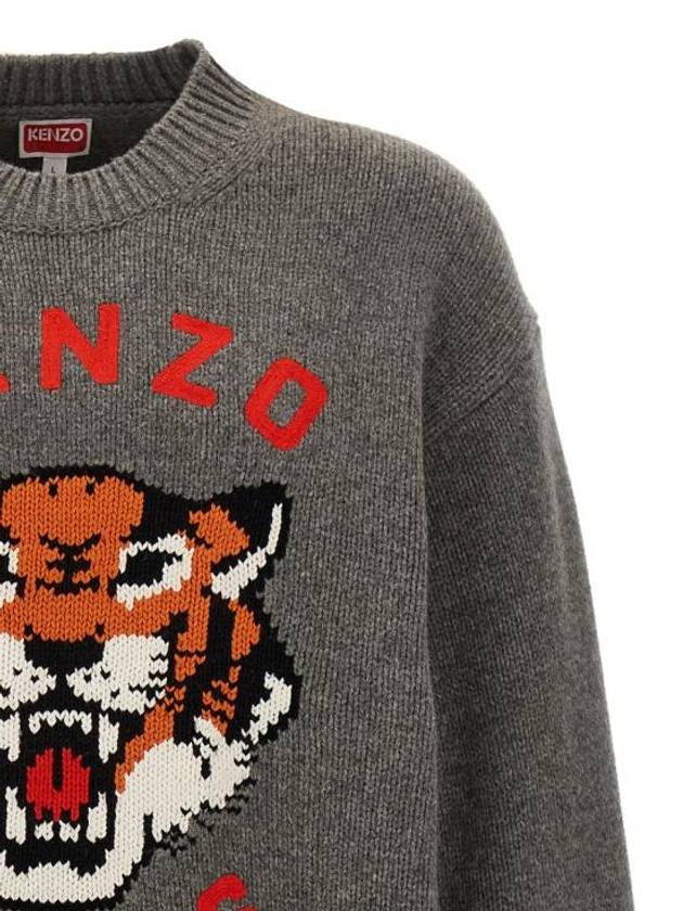 Lucky Tiger Genderless Wool Knit Top Stone Grey - KENZO - BALAAN 4