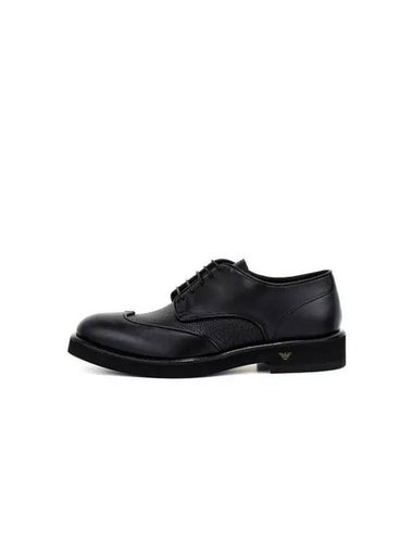 Men s Woven Patch Leather Lace Up Loafers Black 271278 - EMPORIO ARMANI - BALAAN 1