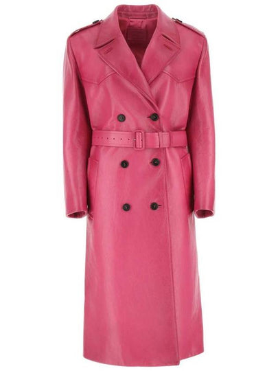 double-breasted leather trench coat pink - PRADA - BALAAN 2