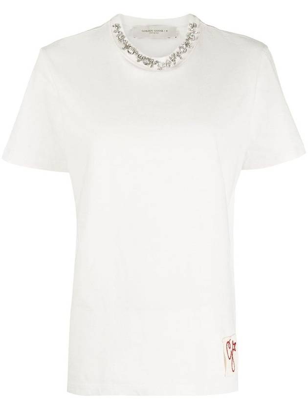 Crystal Neck Point Short Sleeve T-Shirt White - GOLDEN GOOSE - BALAAN 3