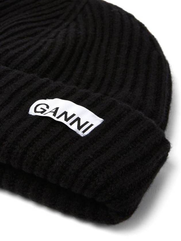 Logo Patch Knit Beanie Black - GANNI - BALAAN 3