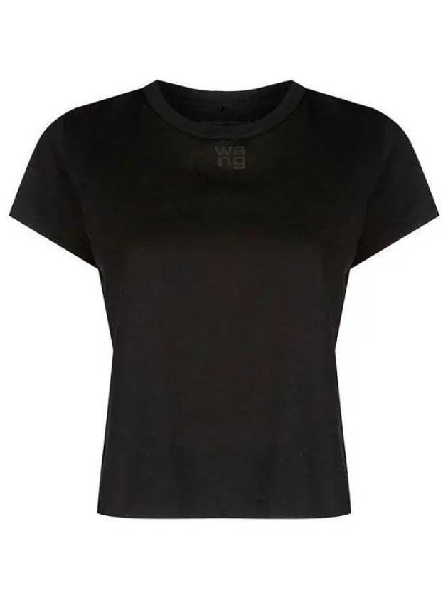 Logo Shrunken Cotton Jersey Short Sleeve T-Shirt Black - ALEXANDER WANG - BALAAN 2