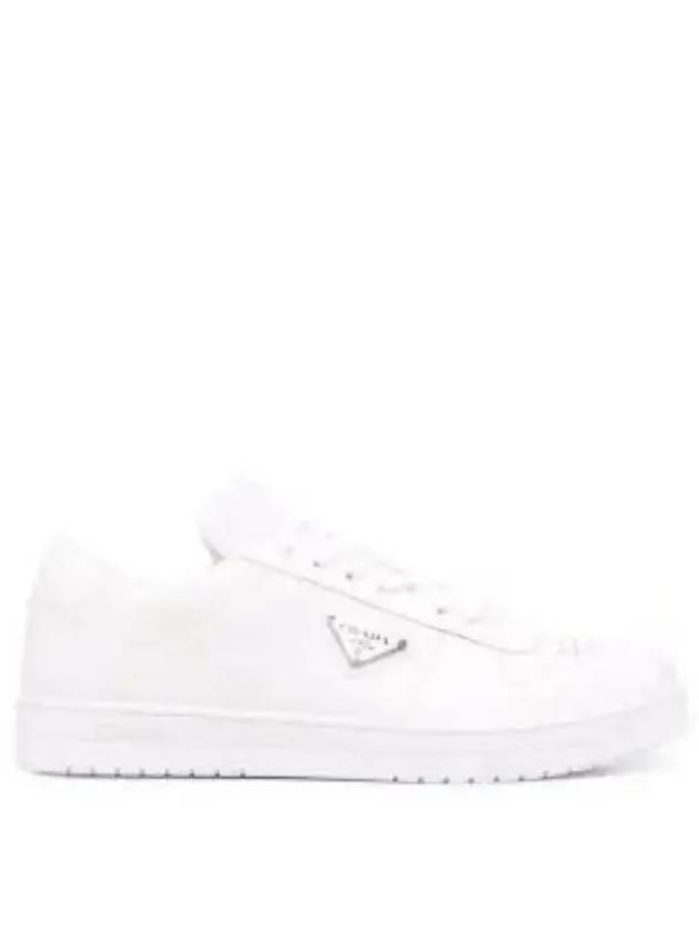 Downtown Triagle Logo Leather Low Top Sneakers White - PRADA - BALAAN 2