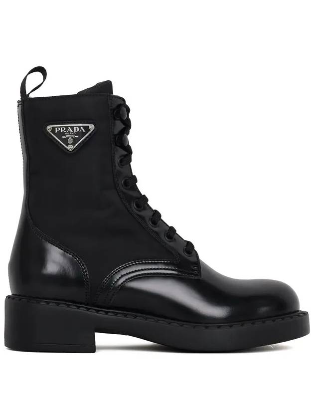 Women's Brushed Leather Re-Nylon Walker Boots Black - PRADA - BALAAN 2