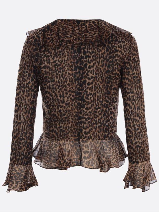 leopard ruffle long sleeve blouse - SAINT LAURENT - BALAAN 3