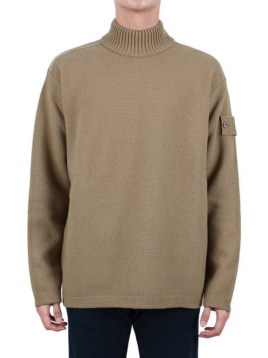 Ghost Piece Mock Neck Virgin Wool Knit Top Beige - STONE ISLAND - BALAAN 2