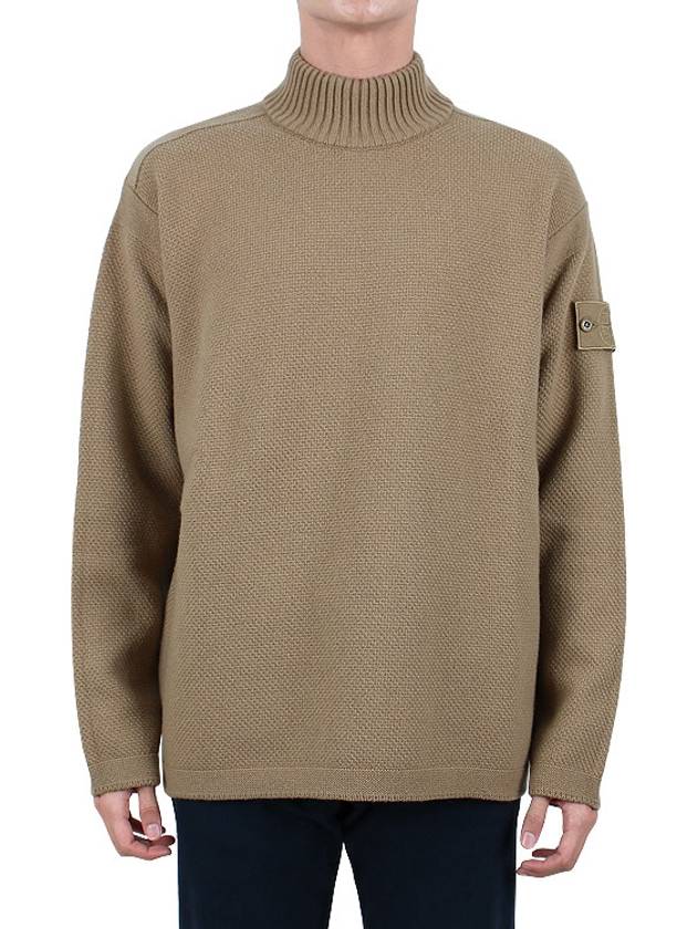 Ghost Piece Mock Neck Virgin Wool Knit Top Beige - STONE ISLAND - BALAAN 3