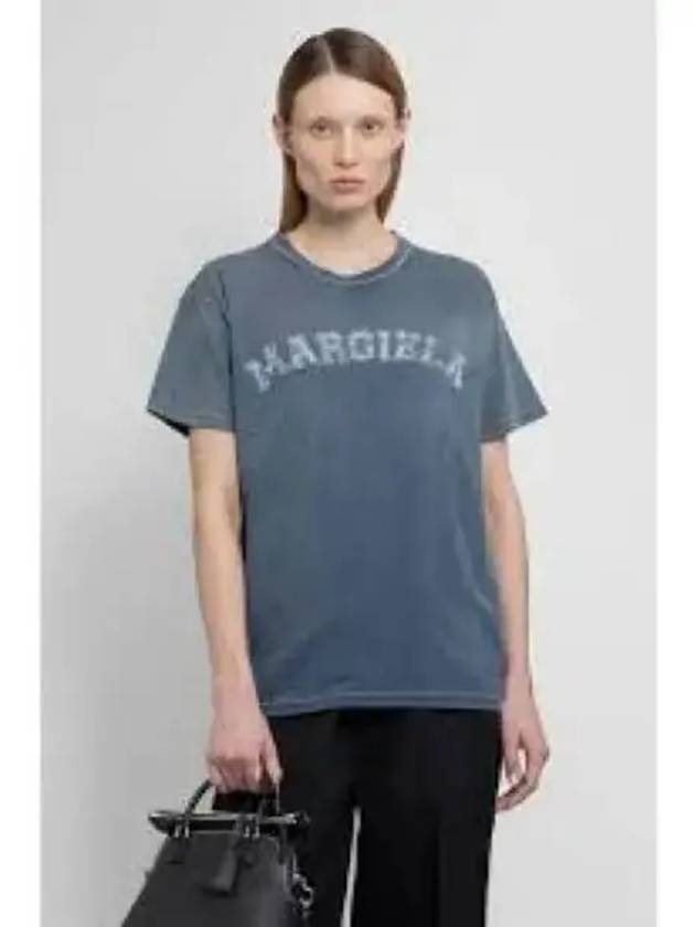 Logo Print Cotton Short Sleeve T-Shirt Blue - MAISON MARGIELA - BALAAN 2