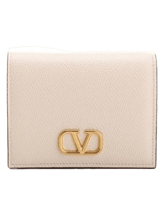 Compact V Logo Signature Calfskin Half Wallet Ivory - VALENTINO - BALAAN 1