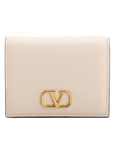 Compact V Logo Signature Calfskin Half Wallet Ivory - VALENTINO - BALAAN 1