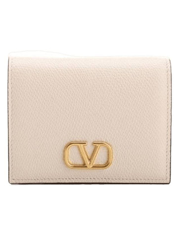 Compact V Logo Signature Calfskin Half Wallet Ivory - VALENTINO - BALAAN 1